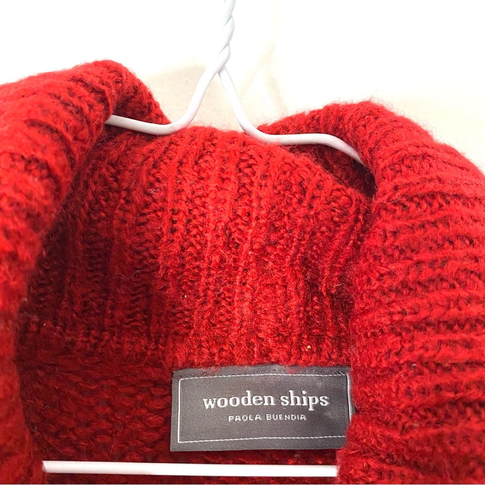 Wooden Ships Wool Blend Red Knit Oversized Cowl Neck Sweater - Picture 5 of 8